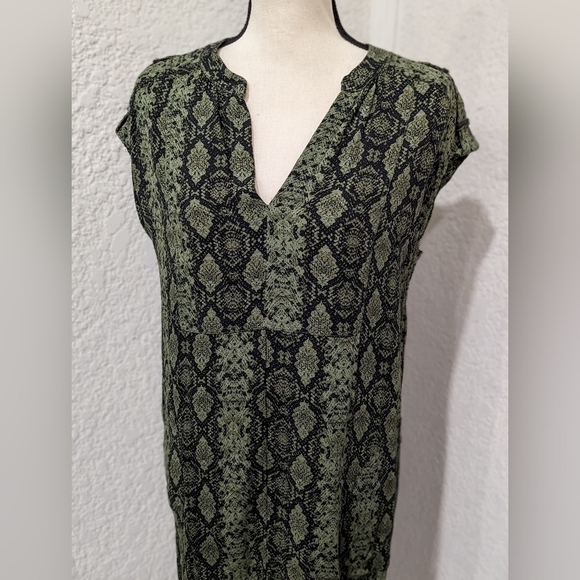 ANTHROPOLOGIE Size XS Green & Black Snake Print Rachel Tunic Dress w/Pockets - Picture 6 of 11